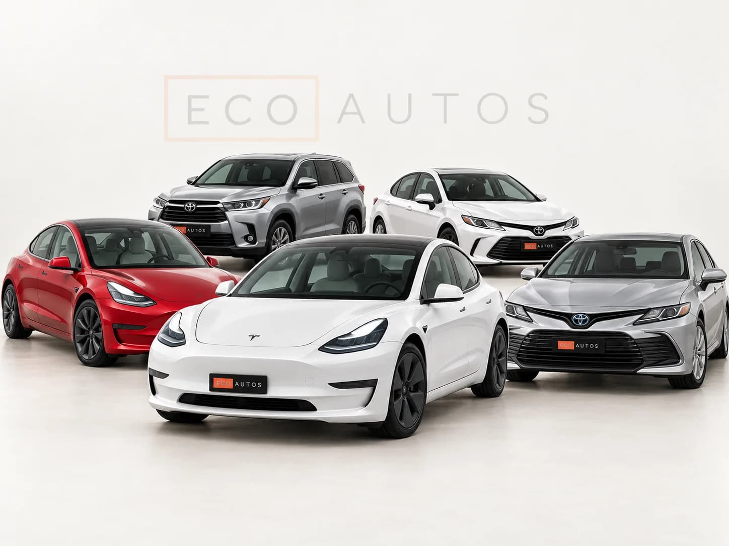 Toyota and Tesla vehicles presented together for Eco Autos rideshare drivers